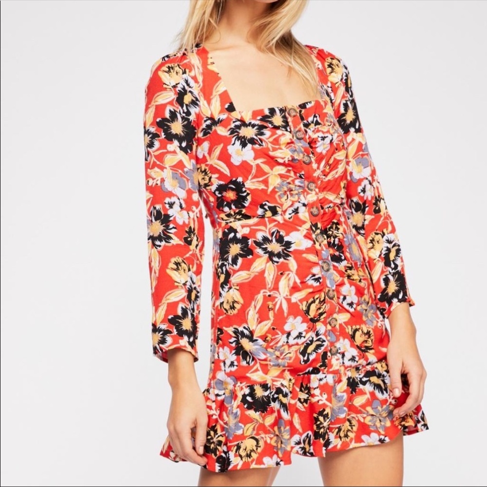 Free people, red floral mini dress